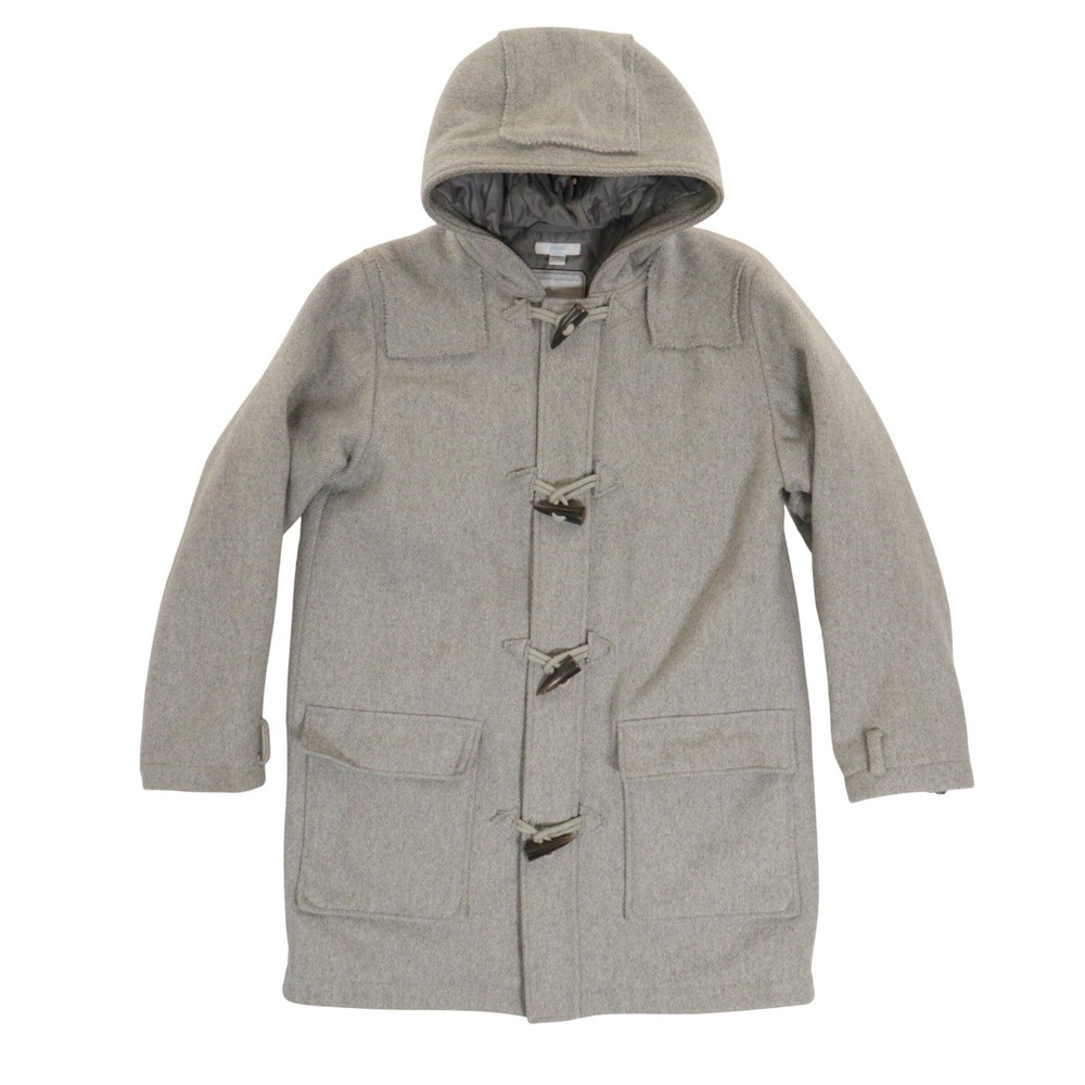 Jacadi Duffle Coat Boys 12 Quilt Lined Herringbone Toggle Hooded Gray Wool Blend